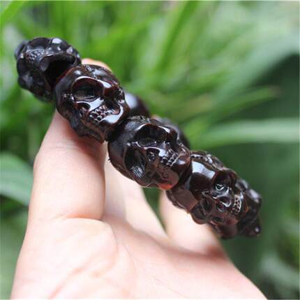 天然牦牛角手串男女款骷髅头尸陀林主恶灵文玩骨质手链佛珠饰品