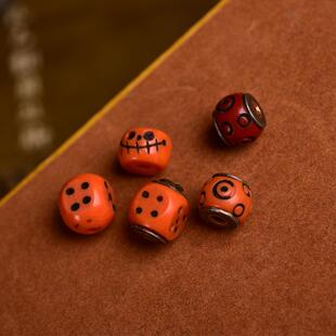 藏区老银镶嵌雕刻料器桶珠DIY半成品散珠文玩佛珠腰珠顶珠配饰