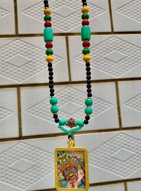 黄财神唐卡真品西藏八大守护神唐卡 藏族饰品 唐卡链条嘎乌盒吊坠