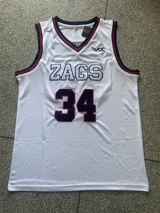 2022冈萨加大学切特·霍姆格伦34号白色刺绣球衣篮球服