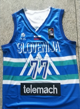 卢卡·东契奇(luka Doncic)球衣7号77号白色彩蓝色篮球服