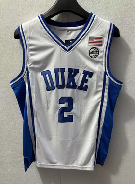 2号弗拉格DUKE大学白色彩蓝色深蓝色黑色刺绣球衣运动休闲篮球服