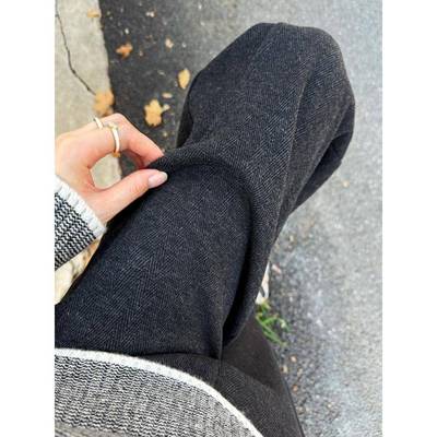 羊毛呢窄版阔腿裤女冬季2025新款高腰直筒休闲人字纹加厚加绒裤子