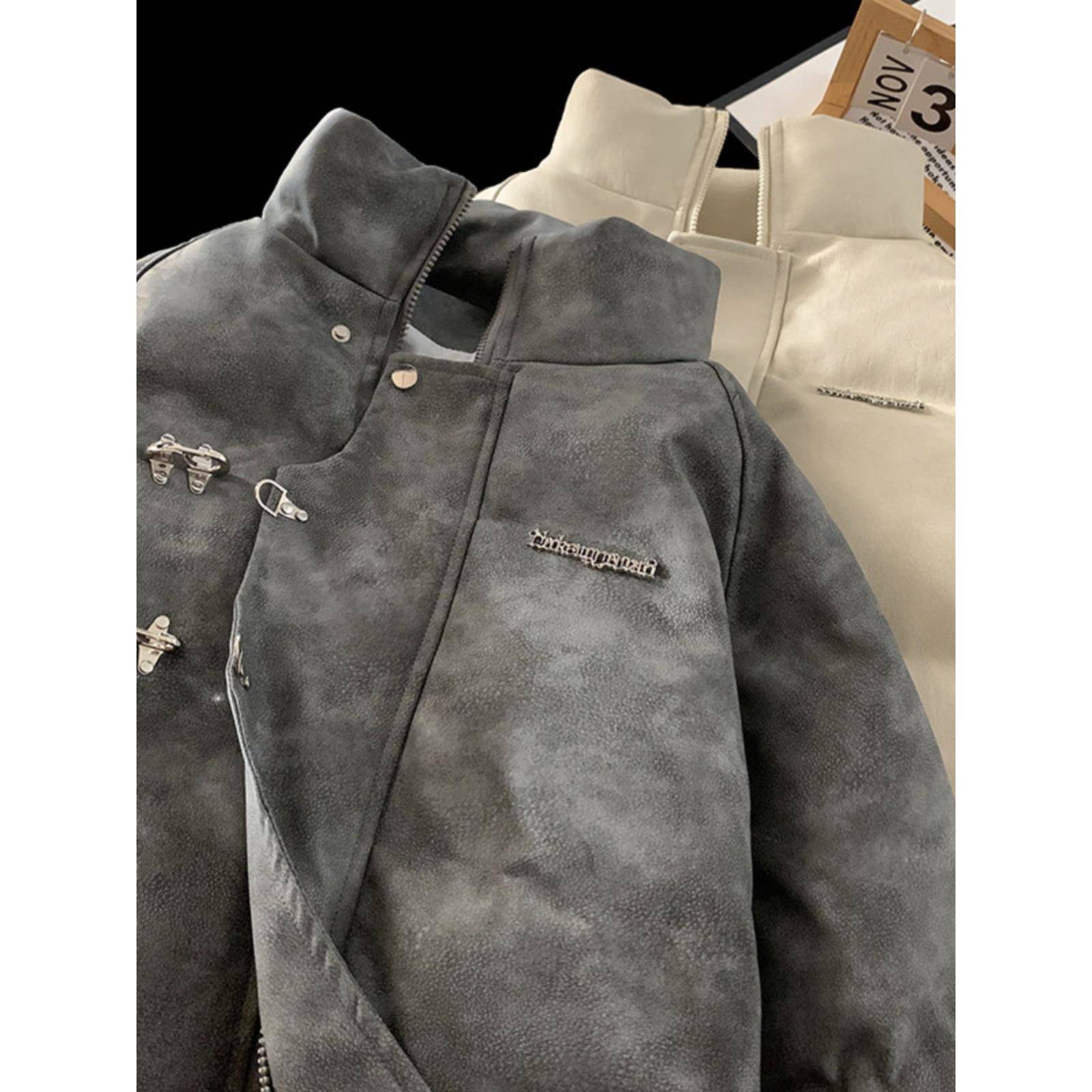 美国覆古免洗Pu皮革夫妇羽绒服妇女的冬季立领面包外衣宽松棉袄多