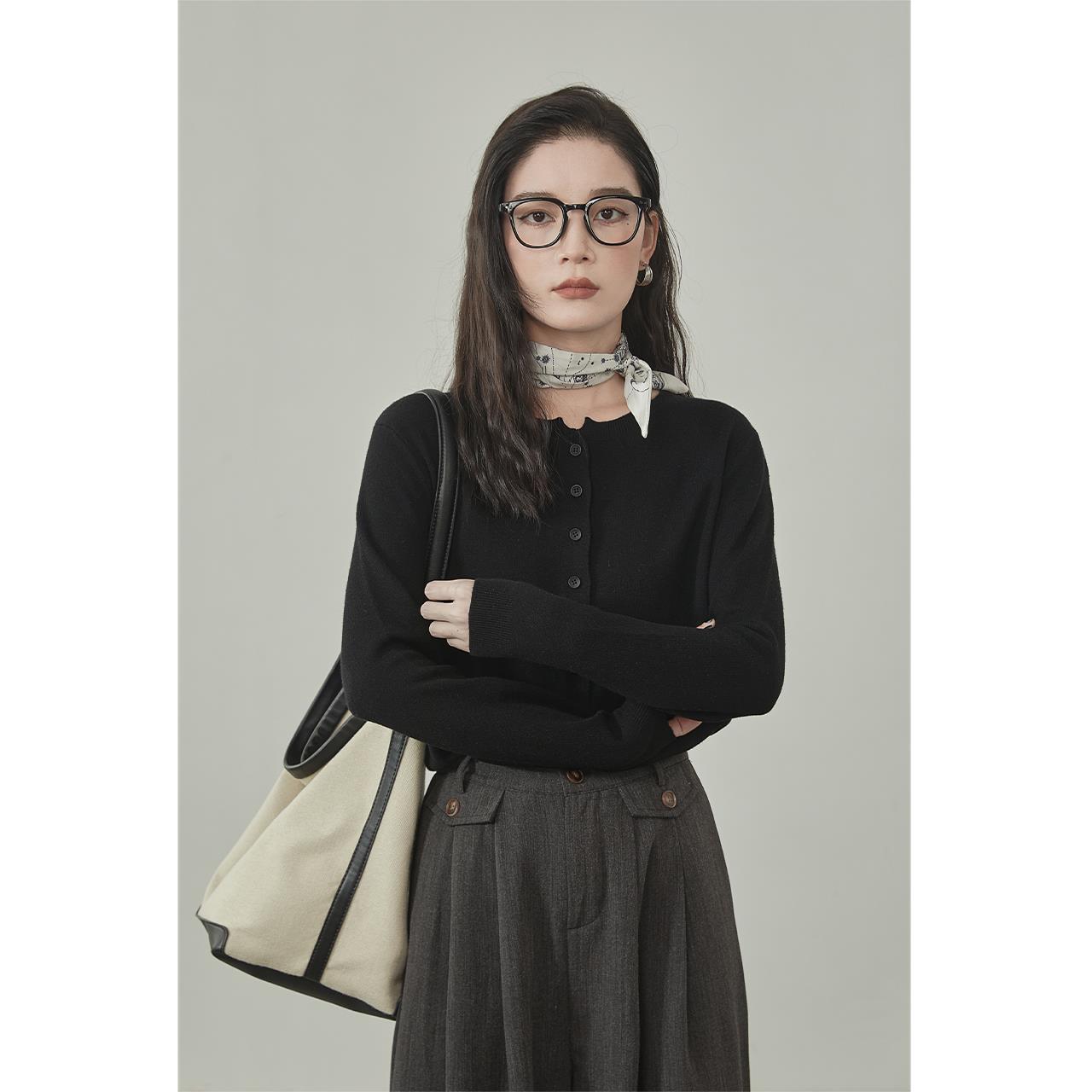 「48支羊毛^美拉德穿搭」圆领气质针织衫女冬季棕色复古长袖上衣