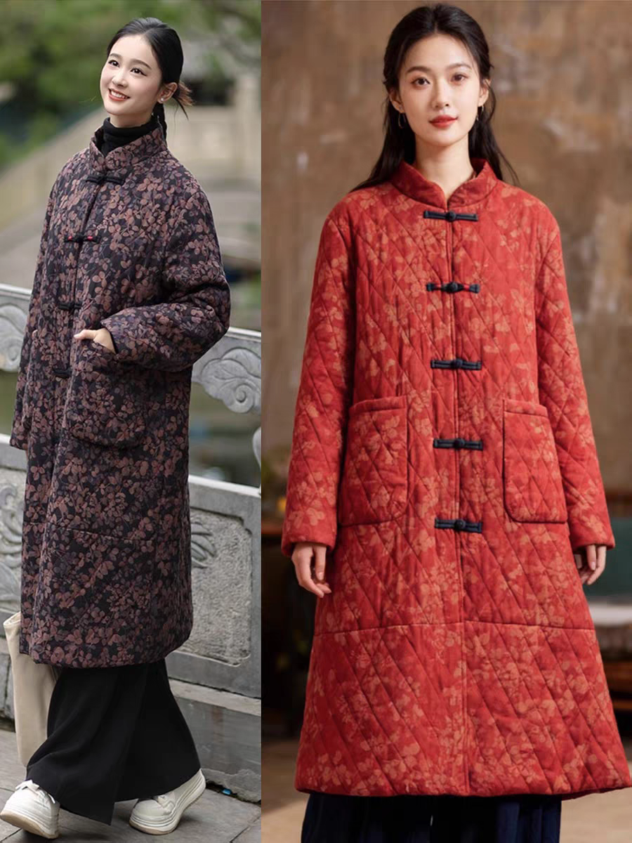 复古棉麻长款棉服佛系禅意居士服女款民族风加绒禅服修行保暖外套