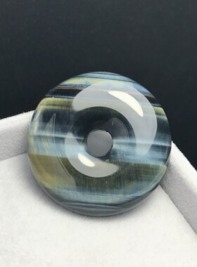 天然闪电蓝虎眼虎睛石平安扣裸石