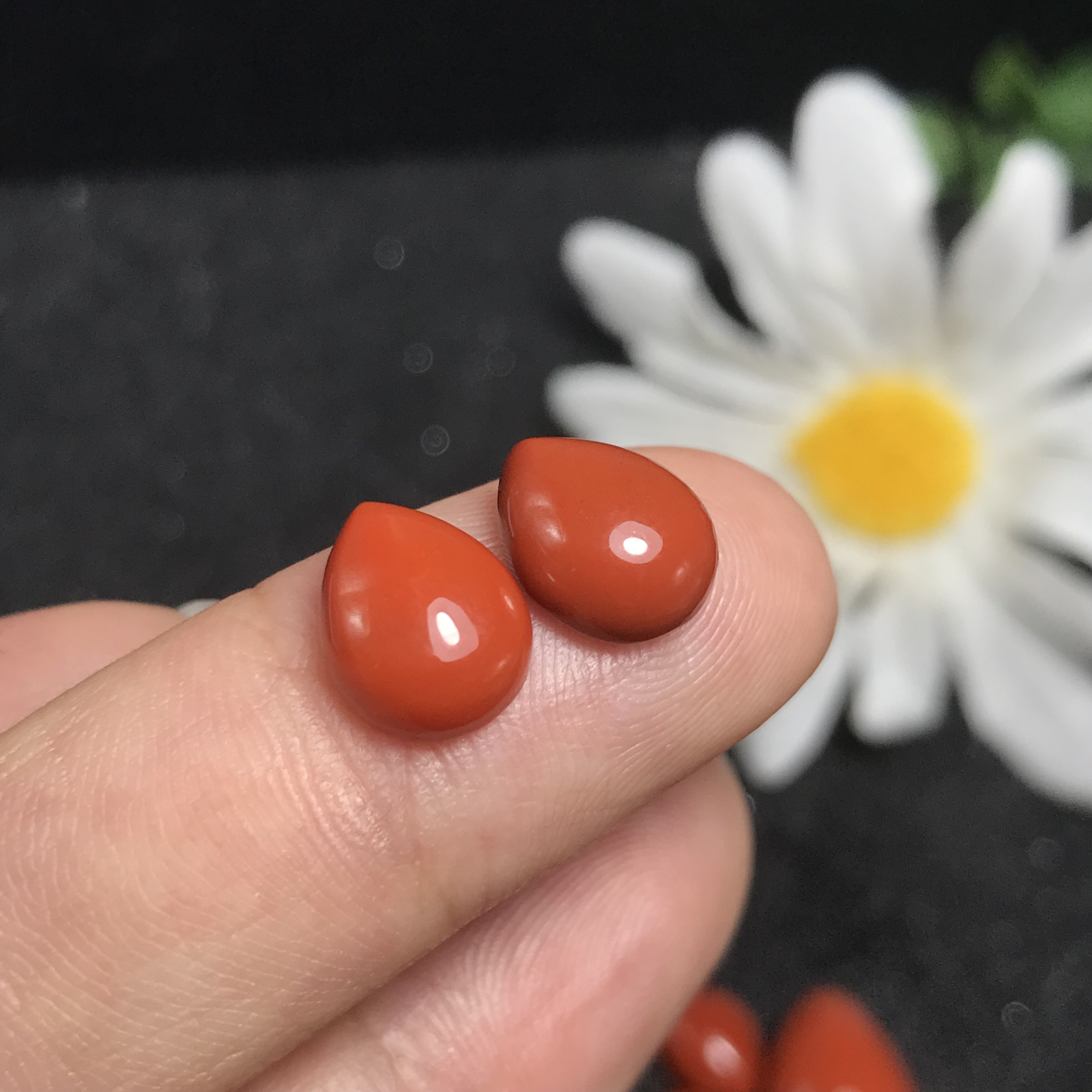 小水滴！天然南红水滴形蛋面裸石柿子红满色满肉蒙料镶嵌吊坠耳坠