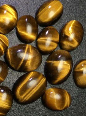 天然虎眼石虎睛石戒面猫眼闪电纹裸石可镶嵌绕线戒指吊坠耳钉