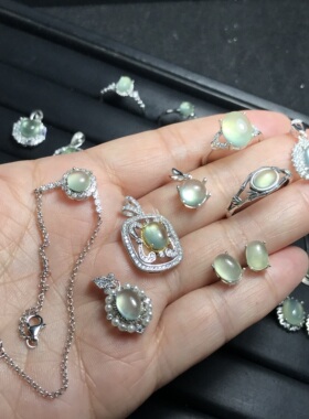 #s925 银新品天然葡萄石椭圆/方形镶嵌成品戒指吊坠耳钉耳钩手链