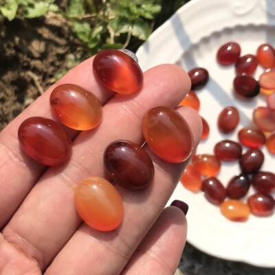 天然火烧云红玉髓带纹玛瑙戒面