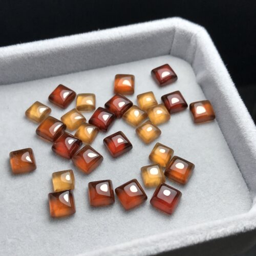 小方糖！天然石榴石橙红/芬达色小方平底戒面镶嵌戒指吊坠耳钉