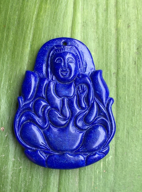 天然青金石佛牌裸石吊坠雕刻件可镶嵌编绳吊坠挂饰  打孔需备注