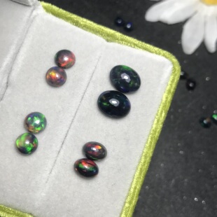 天然黑欧泊裸石椭圆戒面非洲欧泊澳宝可镶嵌耳饰一物一图 耳钉料