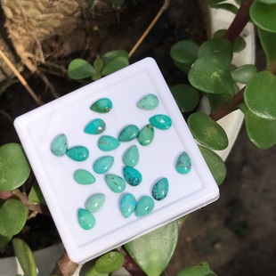 小水滴！天然原矿低级别绿松石有注胶戒面裸石无孔不打孔不可配对