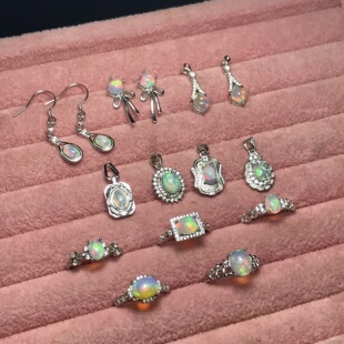 吊坠 s925银新品 天然非洲高品质欧泊镶嵌成品戒指 手链 耳钉耳钩