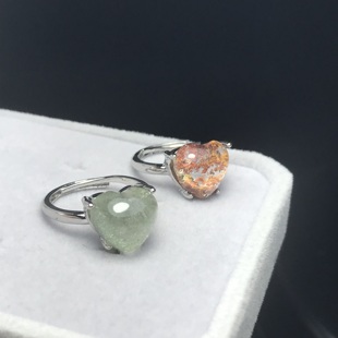 A08天然幽灵爱心戒指可调节铜托非纯银戒指活口绿彩幽灵一物一图