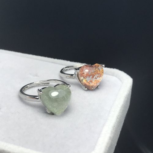 A08天然幽灵爱心戒指可调节铜托非纯银戒指活口绿彩幽灵一物一图