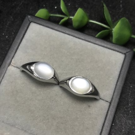 A016天然星辉月光石戒指7*9mm月光石铜托非s925纯银戒指ZC