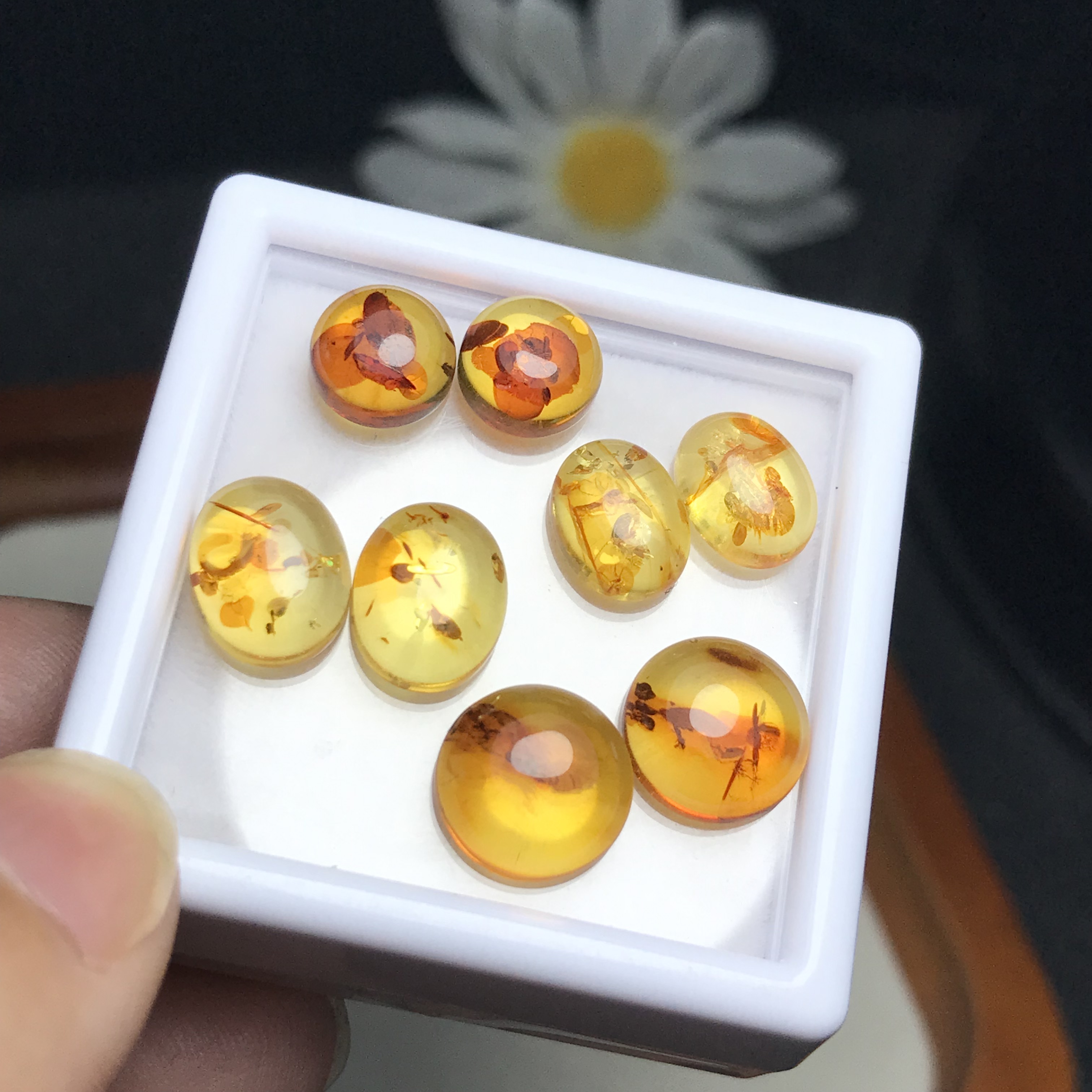 耳钉料!天然蜜蜡花珀椭圆形戒面琥珀裸石镶嵌耳钉耳饰~一物一图