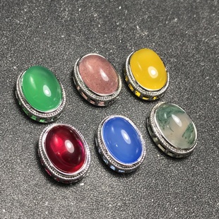 A070天然草莓晶/水草玛瑙魔盒白铜托主石10*14mm非纯银可穿手链