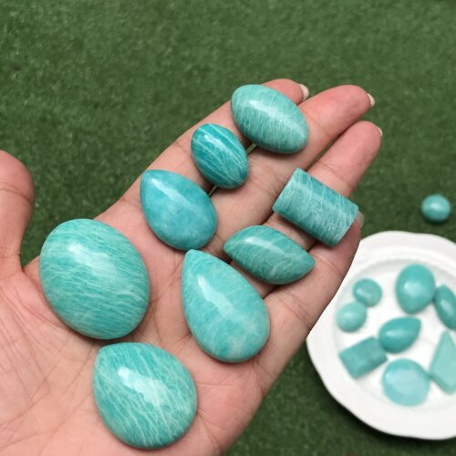 天然老矿料天河石充填异形裸石
