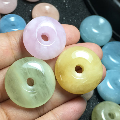天然摩根石面包圈绕线编绳吊坠