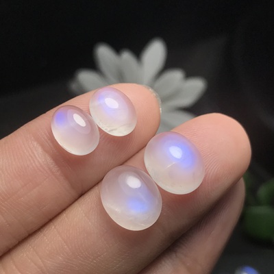 耳钉料！奶油体天然蓝月光石椭圆形戒面裸石斯里兰卡蓝光耳钉耳饰