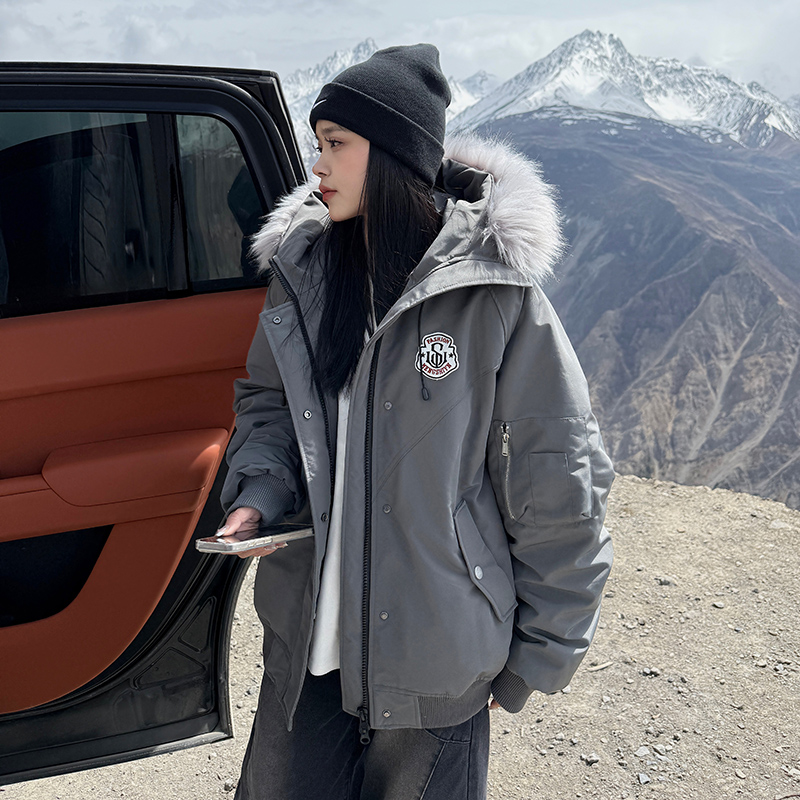 美式复古派克棉服女2025新款冬季短款毛领棉衣夹棉oversize外套潮