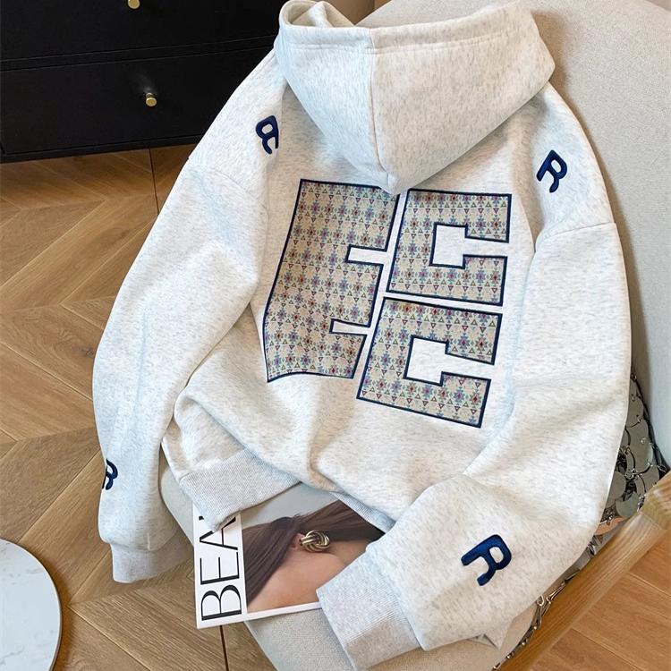 欧美hiphop重磅刺绣字母卫衣女秋季美式高街国潮慵懒连帽上衣外套