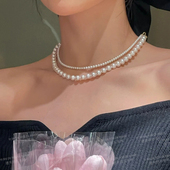 韩国网红博主fever同款 玻璃珍珠项链简约小众锁骨颈链配饰