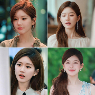 许我耀眼许妍赵露思同款 流苏无耳洞耳夹 素圈耳环高级珍珠耳钉长款