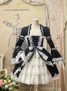 【Lace Garden】+Miss 瑞拉+lolita接袖黑白连衣裙OP中古全款现货