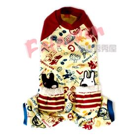 日本宠物服饰 黑白丽莎狗巴黎游满印插肩连身裤 秋冬款狗狗衣服