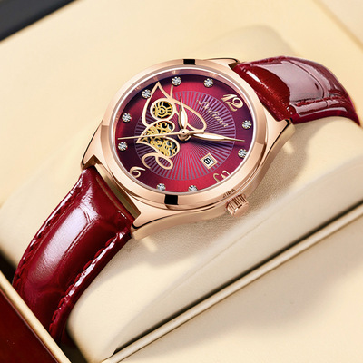 ins风时尚镶钻love创意造型女士日历多功能镶钻防水手表直播热销