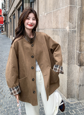 现货 新款首发 290A-3691-P195-K278两面穿中长款风衣卡其色格子