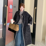 黑色立领撞色双面羊绒大衣女秋冬超火好看高级小众中长毛呢厚外套，女装毛呢外套，2B110