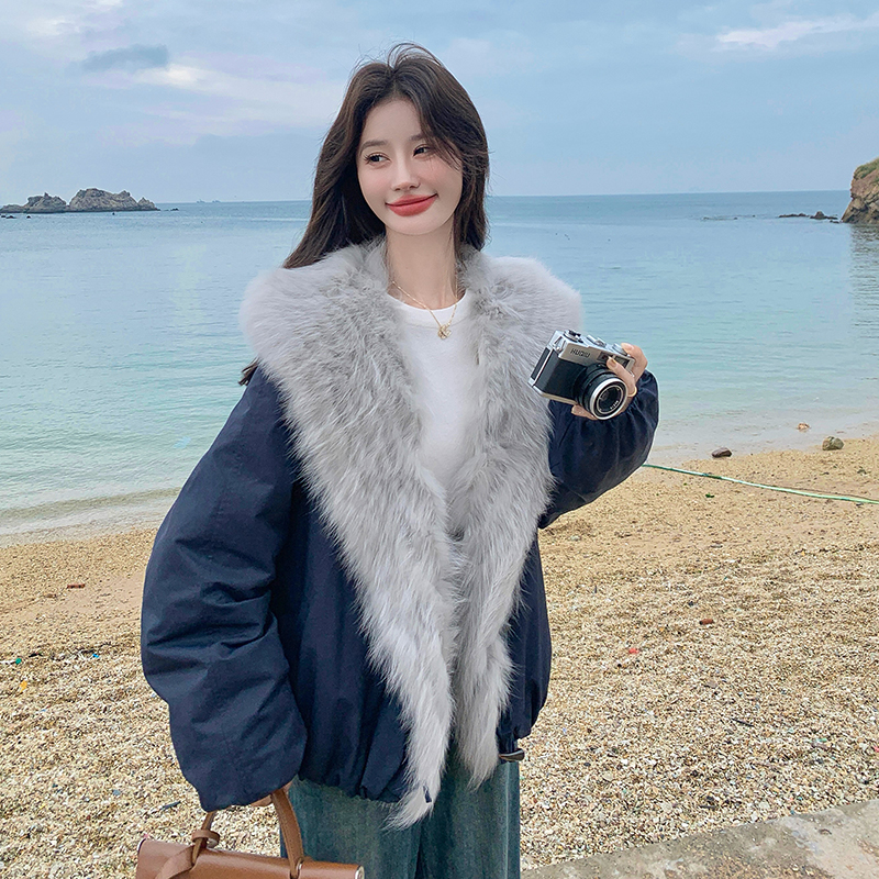 新款首发 已现货 2B110-3731-P285-K428 藏青拼毛毛50绒羽绒外套