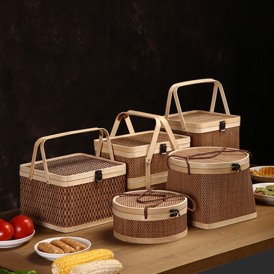 手工竹编提篮下方粽子年货茶叶