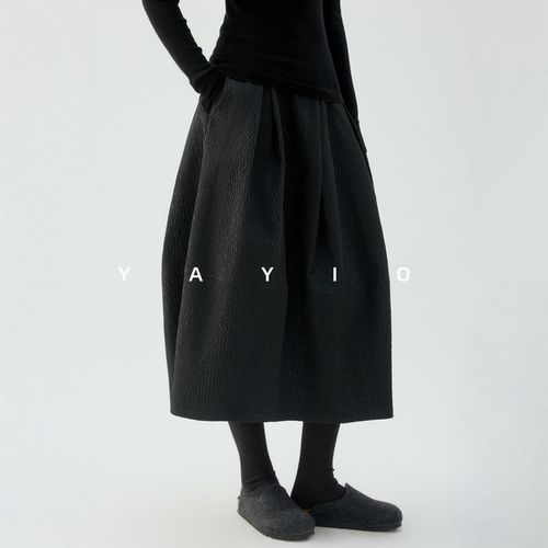 YAYIO【花影茧型】绉丝暗纹面料廓形分割花苞半身裙 气质优雅伞裙 - 封面