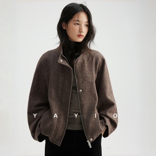 YAYIO【长期主义】别致立领窄肩毛 薄呢短外套简约利落短夹克外套