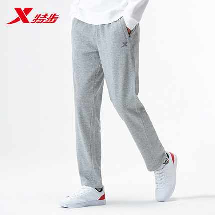 特步男裤运动裤冬季新款针织透气直筒休闲裤子薄款宽松小脚卫裤男