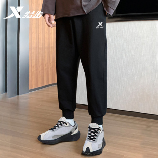男士 束脚长裤 休闲黑色冬季 官网旗舰宽松加绒卫裤 子 新款 特步运动裤