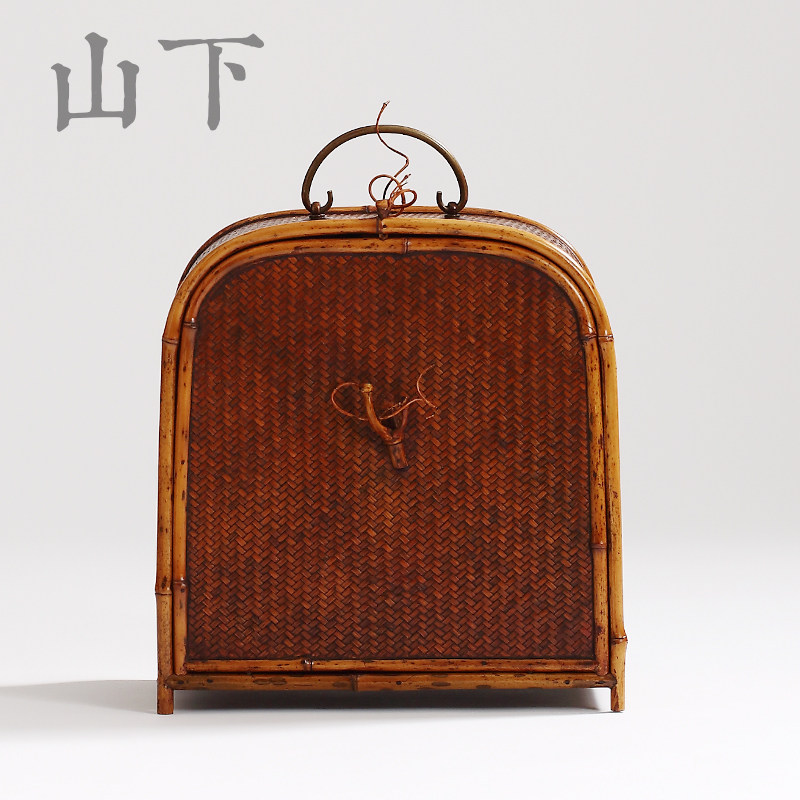 梅鹿竹制茶箱手提茶包茶道器具收纳箱竹茶棚收纳柜茶艺师器局竹箱