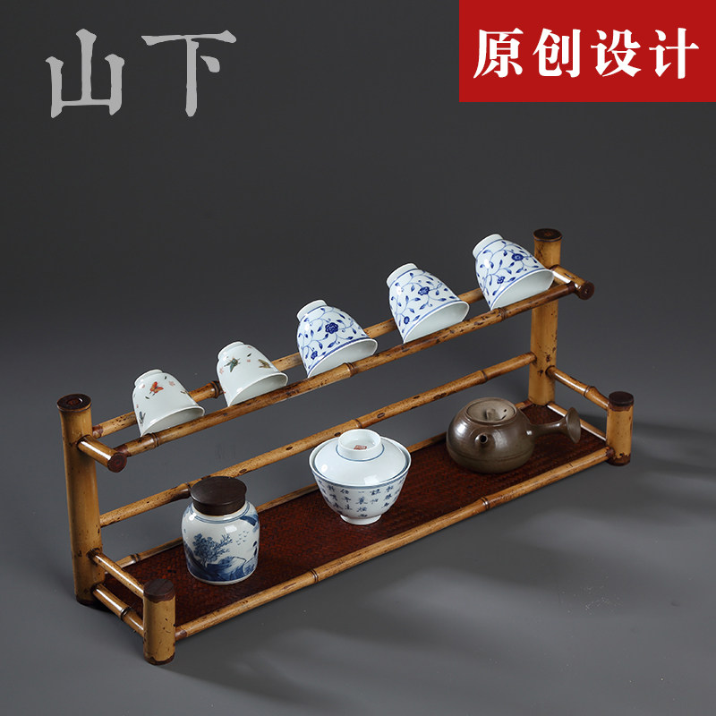 原创梅鹿竹双层杯架晾杯架新中式