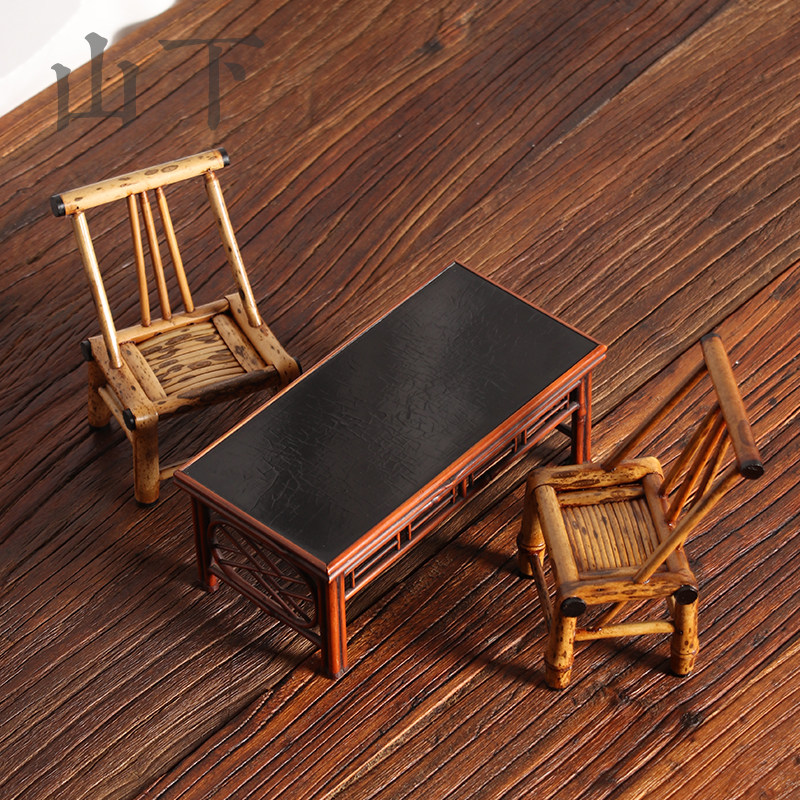 梅鹿竹茶道把玩配件摆件装饰品文玩收藏摄影道具小椅子竹制工艺品