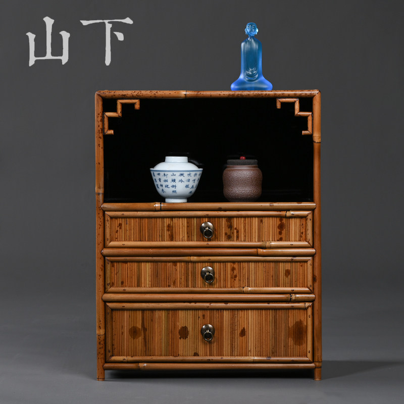 福建红湘妃竹茶棚茶道大漆收纳柜