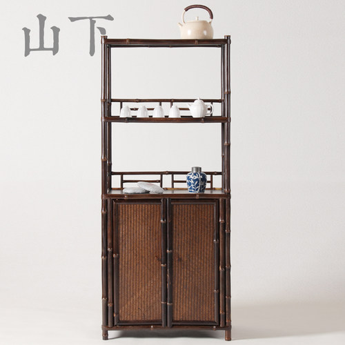 紫竹博古架竹制茶柜茶叶柜双层书架茶具展示柜多宝阁实木置物架子 - 封面