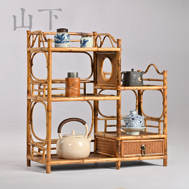 梅鹿竹茶棚老紫竹茶柜手工竹制禅意博古架仿古茶具收纳架子竹家具