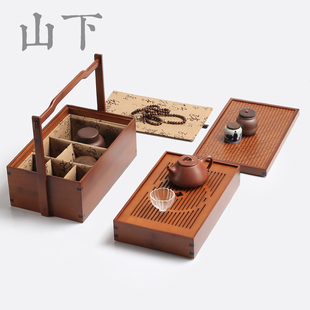 竹编提箱竹提盒川见席面茶箱茶道便携旅行收纳箱户外茶具茶点食盒